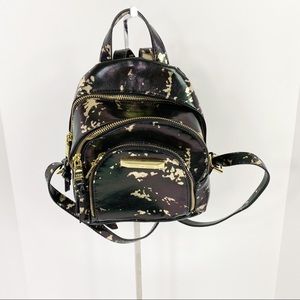 Steve Madden Mini Backpack Black Gold Zip 8"x9"